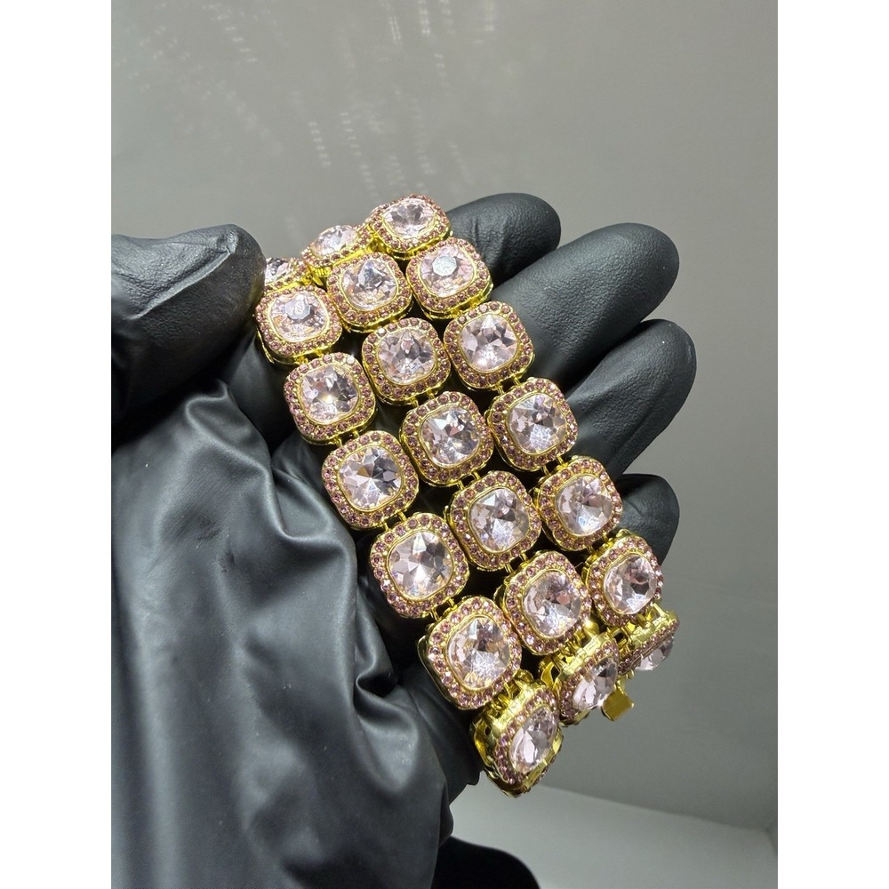 tennis chain pink & gold necklace iced out vvscz over stainless 22inch 12.5mm - Picture 4 of 7